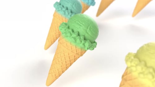 Sweet Color Ice Cream on White Bg Able to Loop Endless