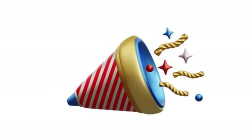 3D Animated Confetti Popper Burst for Celebrations