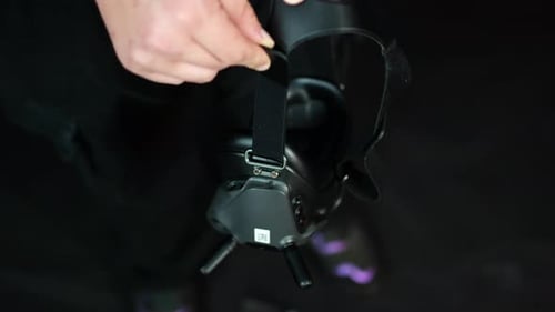 Close Up of VR Goggles in Male Hands. Virtual Reality Concept