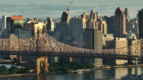 Aerial view of the Queensboro Bridge at sunrise