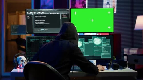 Hacker Using Mockup Monitor Seeing Access Denied Error Message