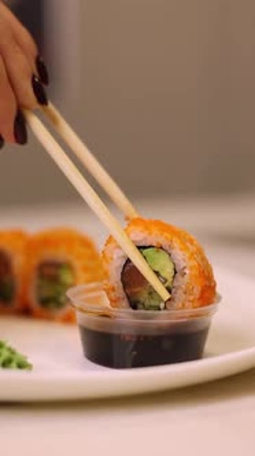 set of sushi rolls overhead view