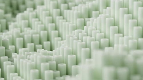 3d Render Digital Motion Animation Loop Green Cylinders Candles Cells Moving Waving Flow Abstract