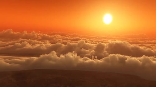 Flying Above Clouds at Golden Sunset