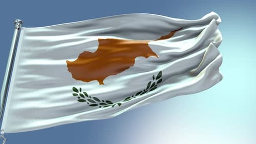 Realistic Cyprus Flag Waving in Blue Sky