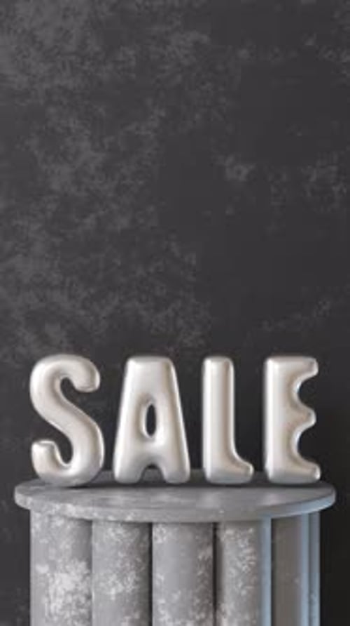 Animated 3D Silver SALE Letters Reveal on Stone Pedestal