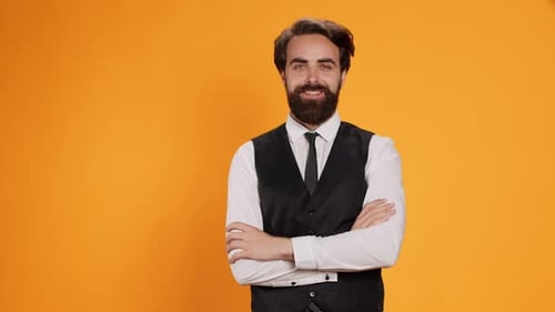 Fancy Butler on Yellow Background Studio