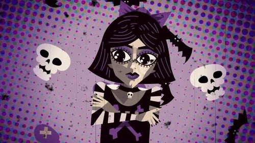 gothic emo girl with bats skulls and purple hearts