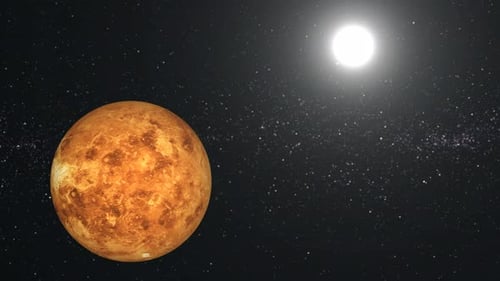 Rotating Venus planet sphere galaxy in space with solar system, Science and technology video. 1428