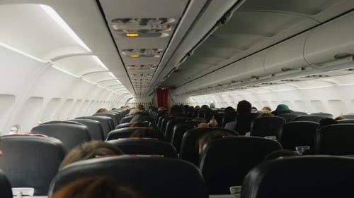 Inside the Passenger Airliner in Flight Rear View