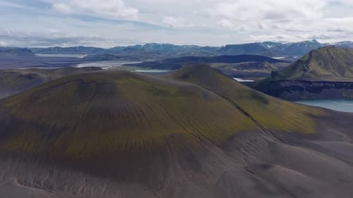Aerial View of Iceland's Volcanic Crater with Blue Lake and Plains