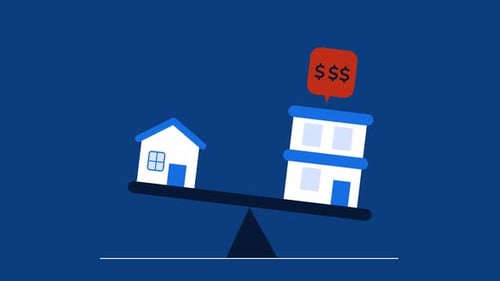 Flat Design Houses on Balance Scale Animation