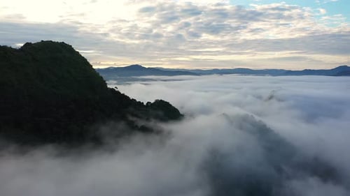 Aerial View Of Tropical Mountain Landscape In The Morning Mist