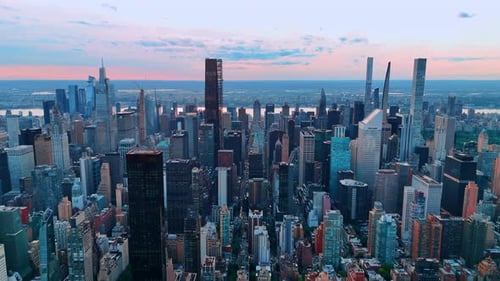 Impressive scenery of Manhattan, New York, USA at sunset.