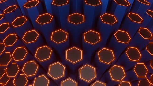 Blue And Gray And Orange Hexagonal Circular Motion Background Vj Loop In 4K