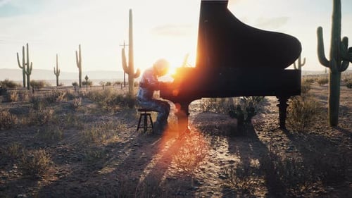 Un astronauta tocando el piano