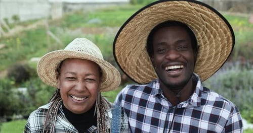 Happy african farmers smiling during harvest in beautiful rural South Africa