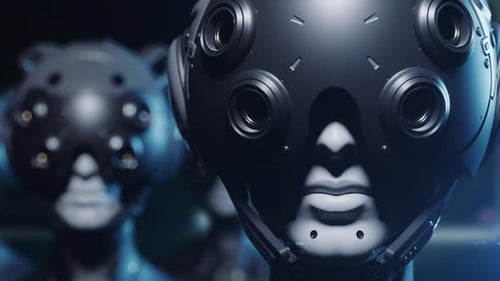 Eine Armee von Robotern mit Helmtransformationseffekt,