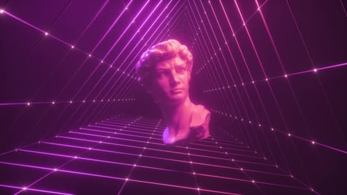 Colorful Glowing Synthwave Backdrop Of David Sculpture Floating Backdrop