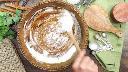 Mixing Batter in Bowl Overhead in the Daytime