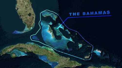 Earth Zoom to Bahamas with Animated Highlight and Text Reveal