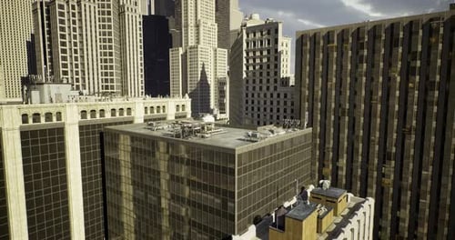El horizonte de la ciudad muestra edificios modernos y actividades en azoteas durante el día