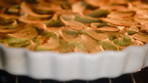 Apple Pie Baking in Oven Close Up
