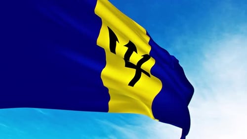 Waving Barbados National Flag in Realistic Animation