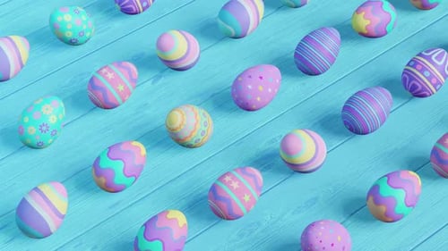 Colorful Easter Eggs on Blue Wooden Surface