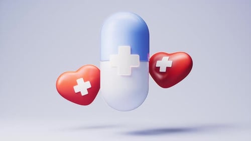 Animated 3D Medical Capsule and Hearts for Healthcare Concepts
