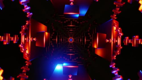 Loop Seamless VJ Motion Background Glowing Geometric Tunnel with Pulsing Neon