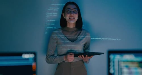 Asia female software developer mentor leader manager talk strategy plan to executive write prompt.