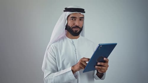 saudi arabian middle-eastern man with traditional thwab portrait