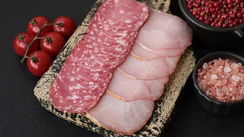 Slices of Cured Meat on a Cutting Board