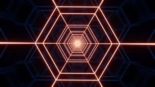 Red and Blue Pulsatory Hexagon Sci-Fi Tunnel Background Loop Animation in 1080HD