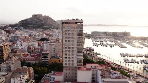 Alicante Aerial Shot of City and Port in Spain