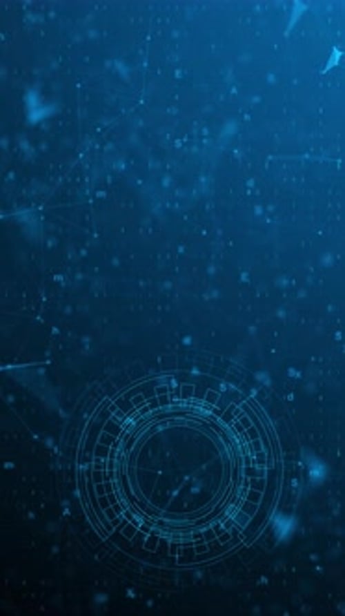 Blue holographic advanced HUD circle platform. Futuristic digital technology animated background Cyb