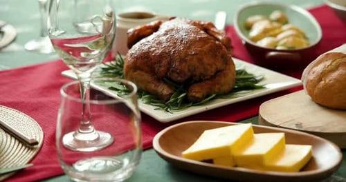 Holiday Dinner Table Set for Christmas Feast