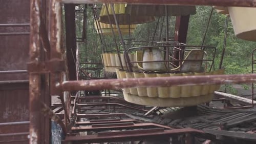 Shot of an abandoned radioactive ferris wheel in Pripyat exclusion zone, near Chernobyl Powerplant,
