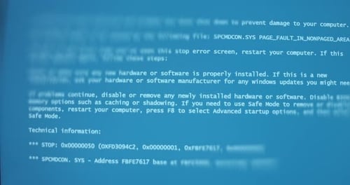 Blue Screen of Death Error From an Operating System