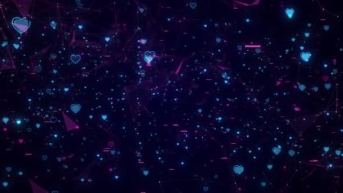 Heart Icon Animation On Digital Background.futuristic Heart Symbol Abstract Romantic Heart Shape
