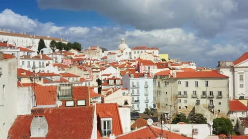 Aerial View of Alfama Lisbon Downtown Summer Day
