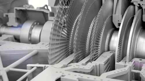 Close up of balancing steam turbine spinning rotor