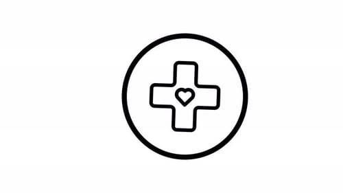 Animated Medical Cross Heart Icon Line Art Drawing