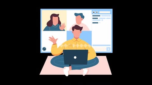 Flat Design Animated Video Call with Remote Work Setup