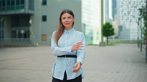 Portrait of a Caucasian Woman with a Background of a Business Center