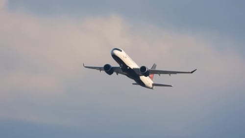 Commercial Airplane Ascending into Clear Blue Sky