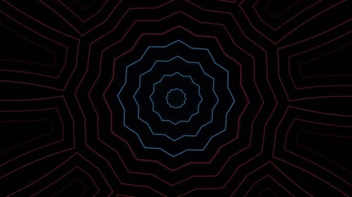 Black and blue background with red circle in the center. Kaleidoscope VJ loop