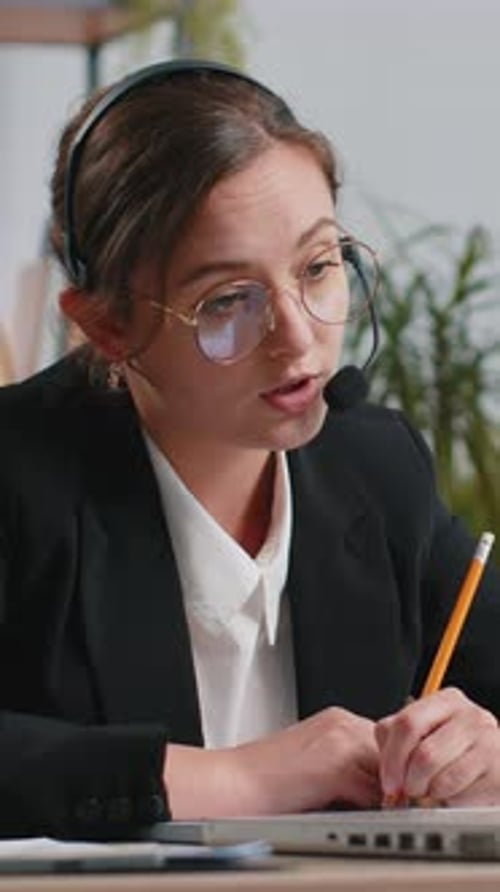 Businesswoman Working on Laptop Wearing Headset Call Center Support Service Operator Office Helpline