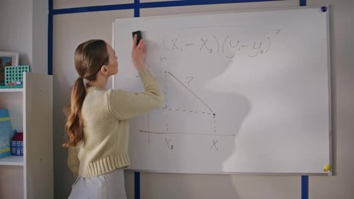 Math Teacher Wiping Whiteboard After Lesson Closeup Calm Woman Cleaning Board